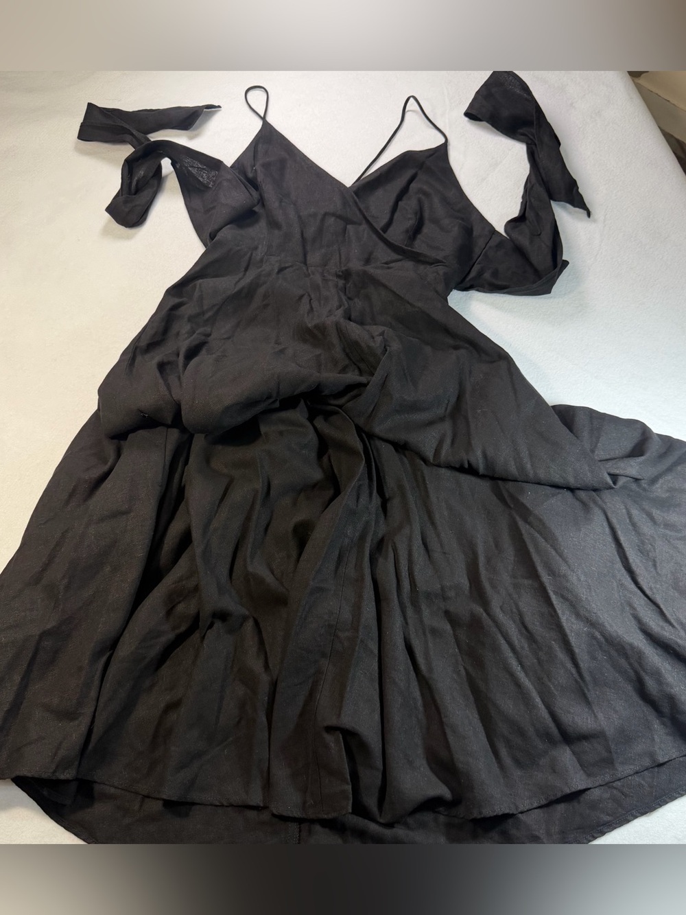 Zara Black Cold Shoulder Tie Waist Midi Dress Size L